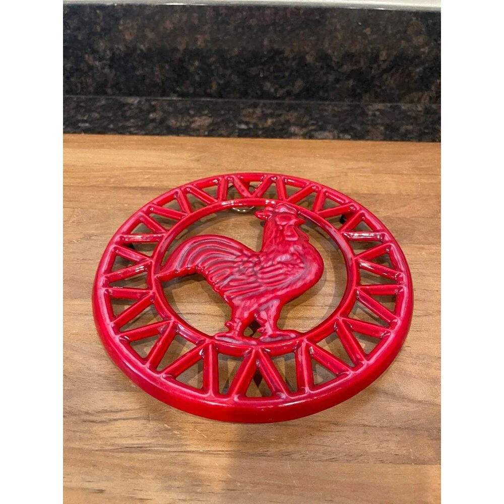Vintage cast iron red rooster trivet